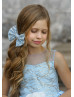 Sky Blue Glitter Tulle Slit Back High Low Flower Girl Dress